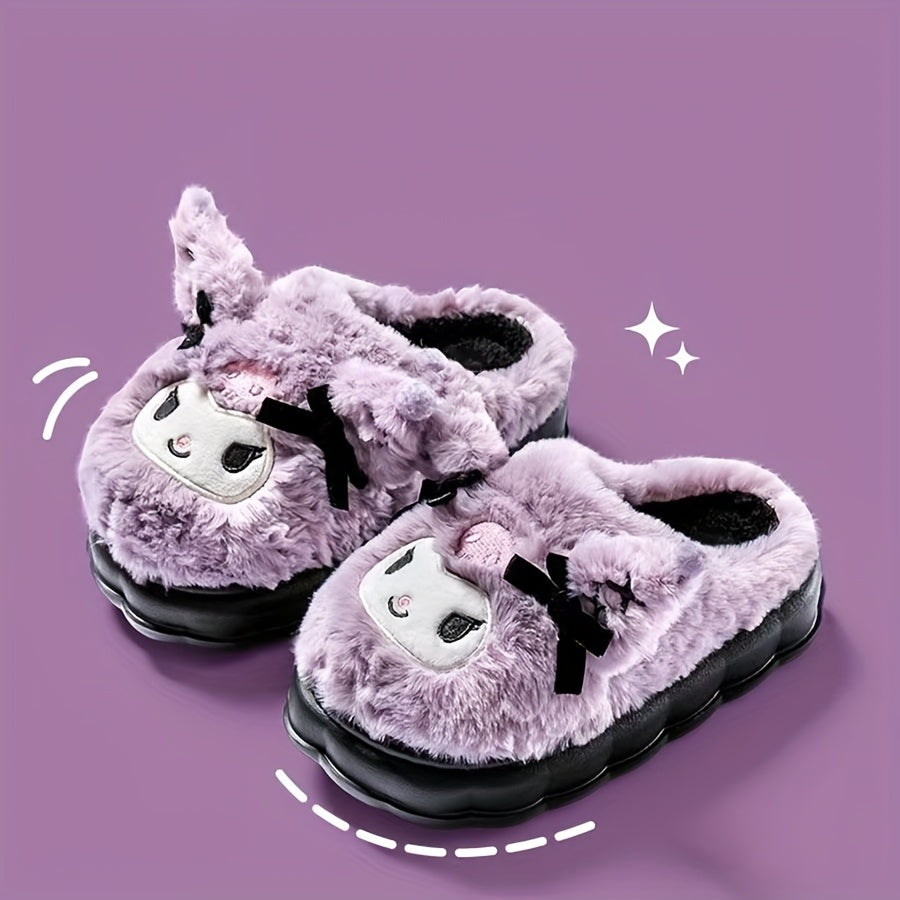 Women's Indoor Casual Slippers with Embroidered Kuromi Design