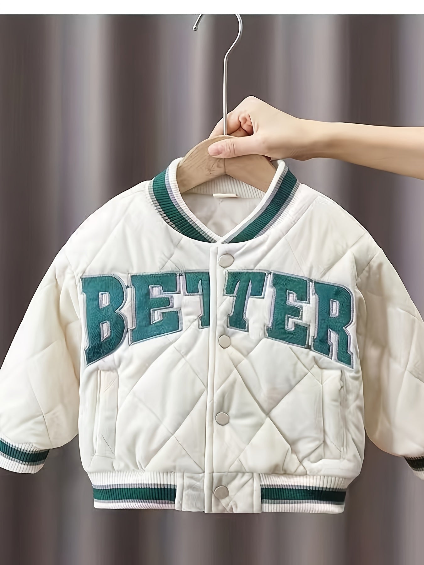 Kids' Cotton-Blend Varsity Jacket with Letter Print for Boys and Girls Winter Coat