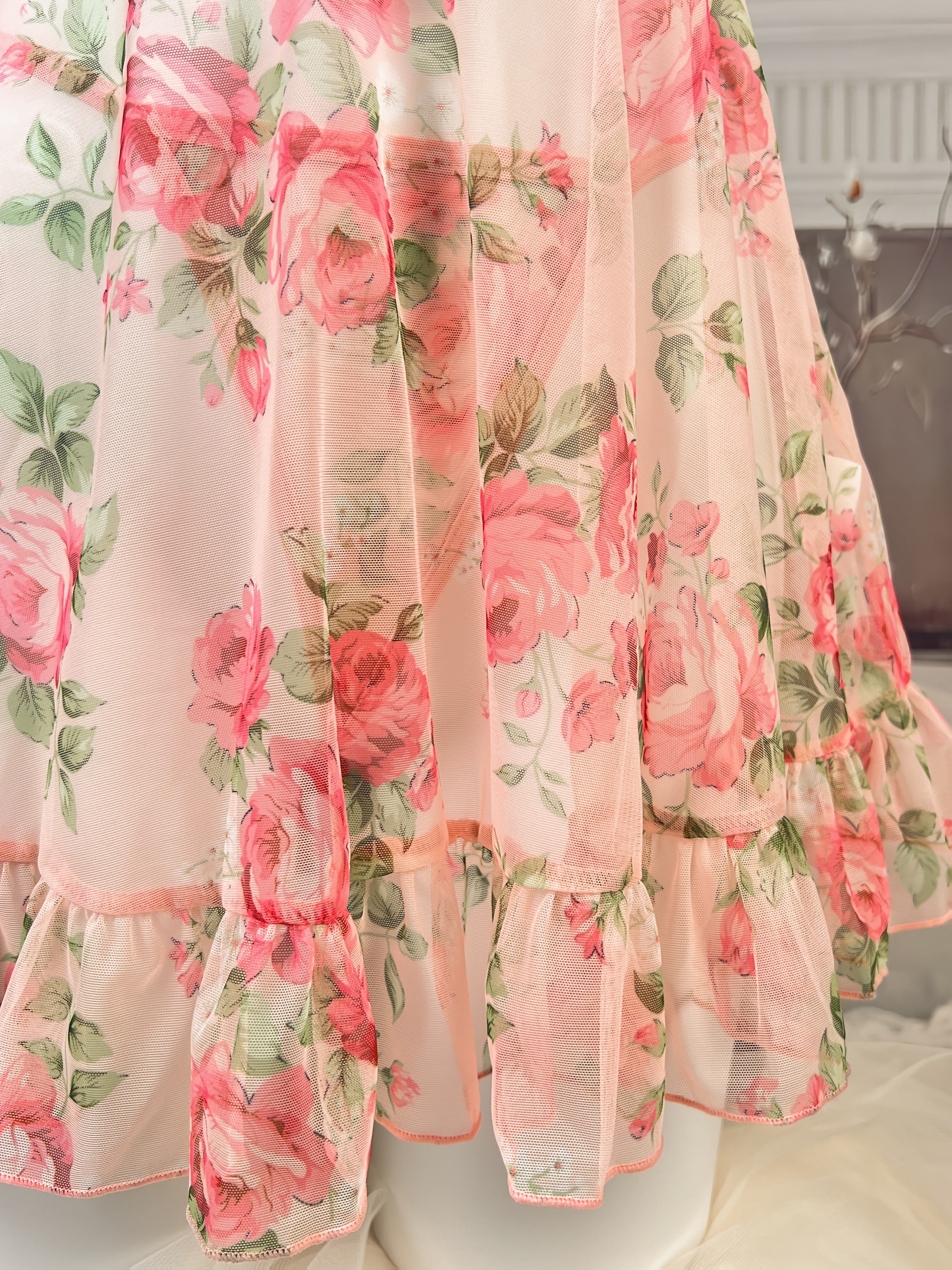 Conjunto de lencería con estampado floral, con camisón y tanga, tejido de poliéster y spandex, estilo maduro