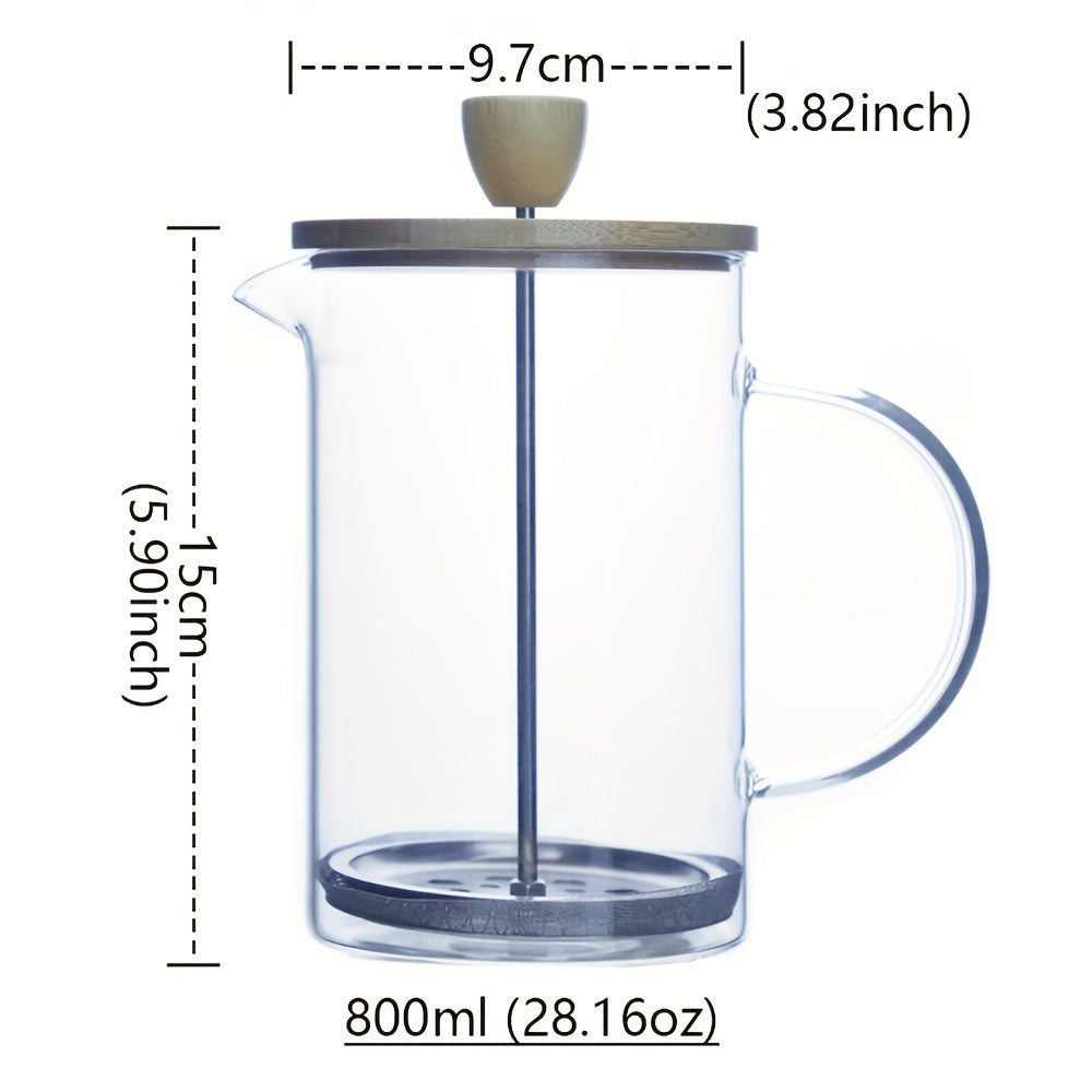 Glass French Press Coffee Maker Set with Wooden Lid 350ml-1000ml Heat Resistant Borosilicate