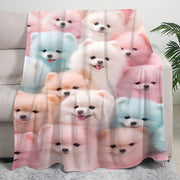 All-Season Flannel Throw Blanket with Pomeranian Dog Pattern Soft Warm Versatile for Sofa Bed Car Office Travel
