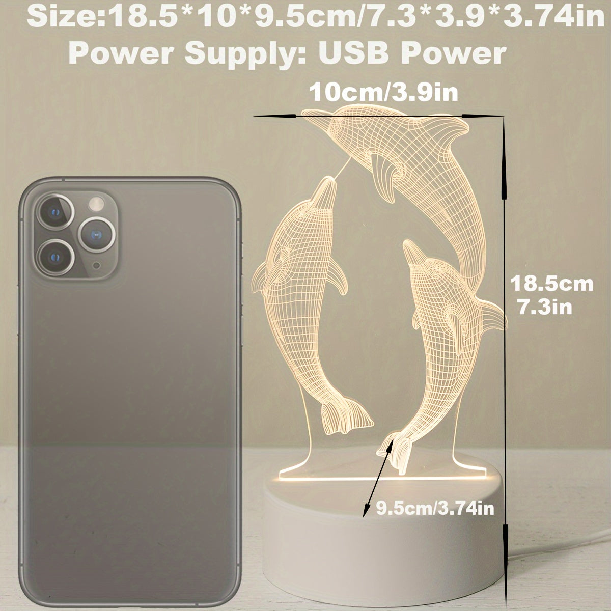 USB 3D Glowing Dolphin Night Light Ocean Animal Table Lamp for Home Decor and Gifts