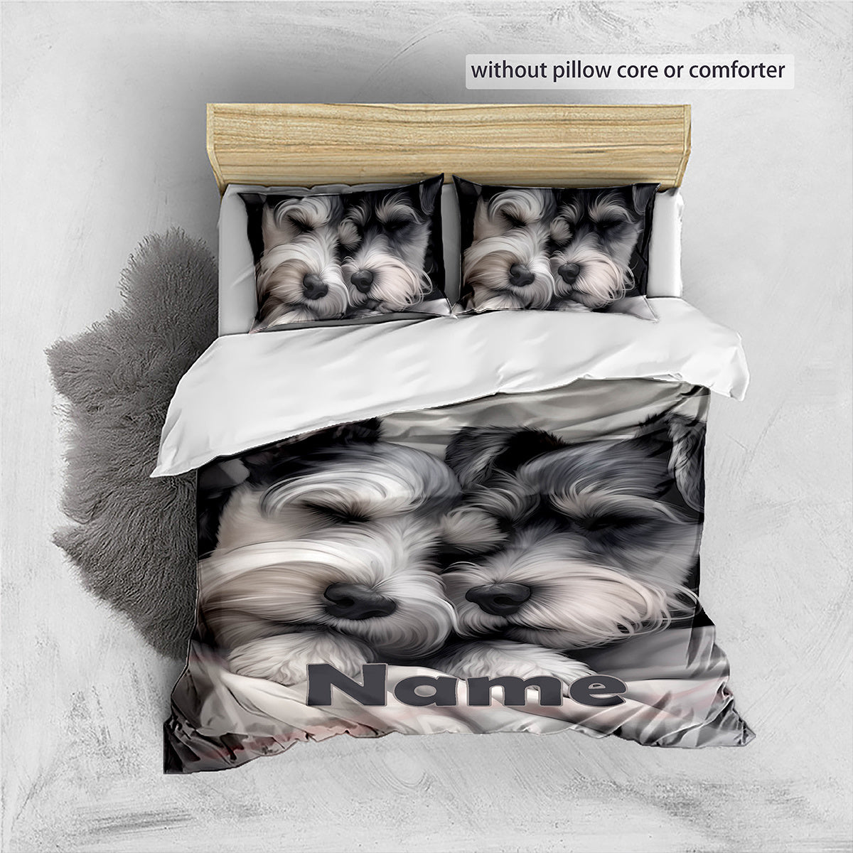 Three-Piece Schnauzer Quilt Cover Bedding Set Retro Style Machine Washable Zipper Closure