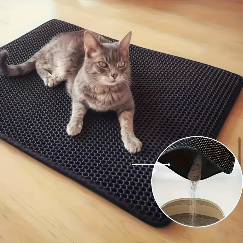 Large Gray and Black Cat Litter Mat Waterproof Non-Slip Honeycomb Double Layer EVA