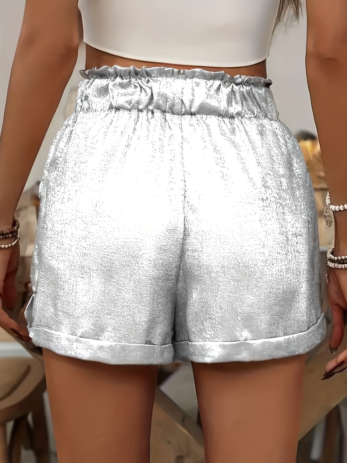 Women's Plus Size Wide-Leg Drawstring Shorts Textured Fabric Summer Casual