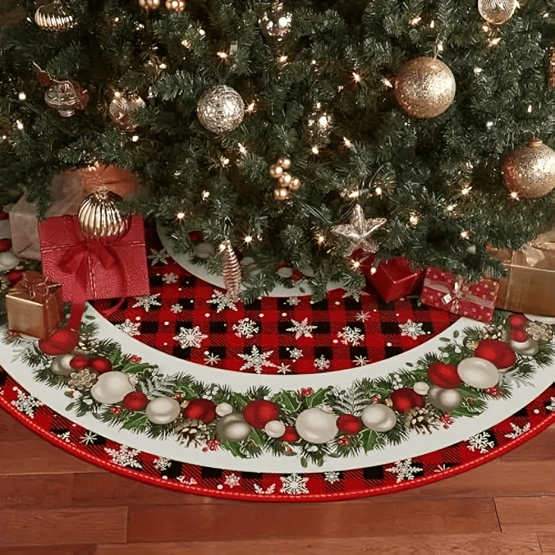 Christmas Tree Skirt Polyester with Drawstring Closure 121.92cm Glam Angel Snowflakes Baubles Holly