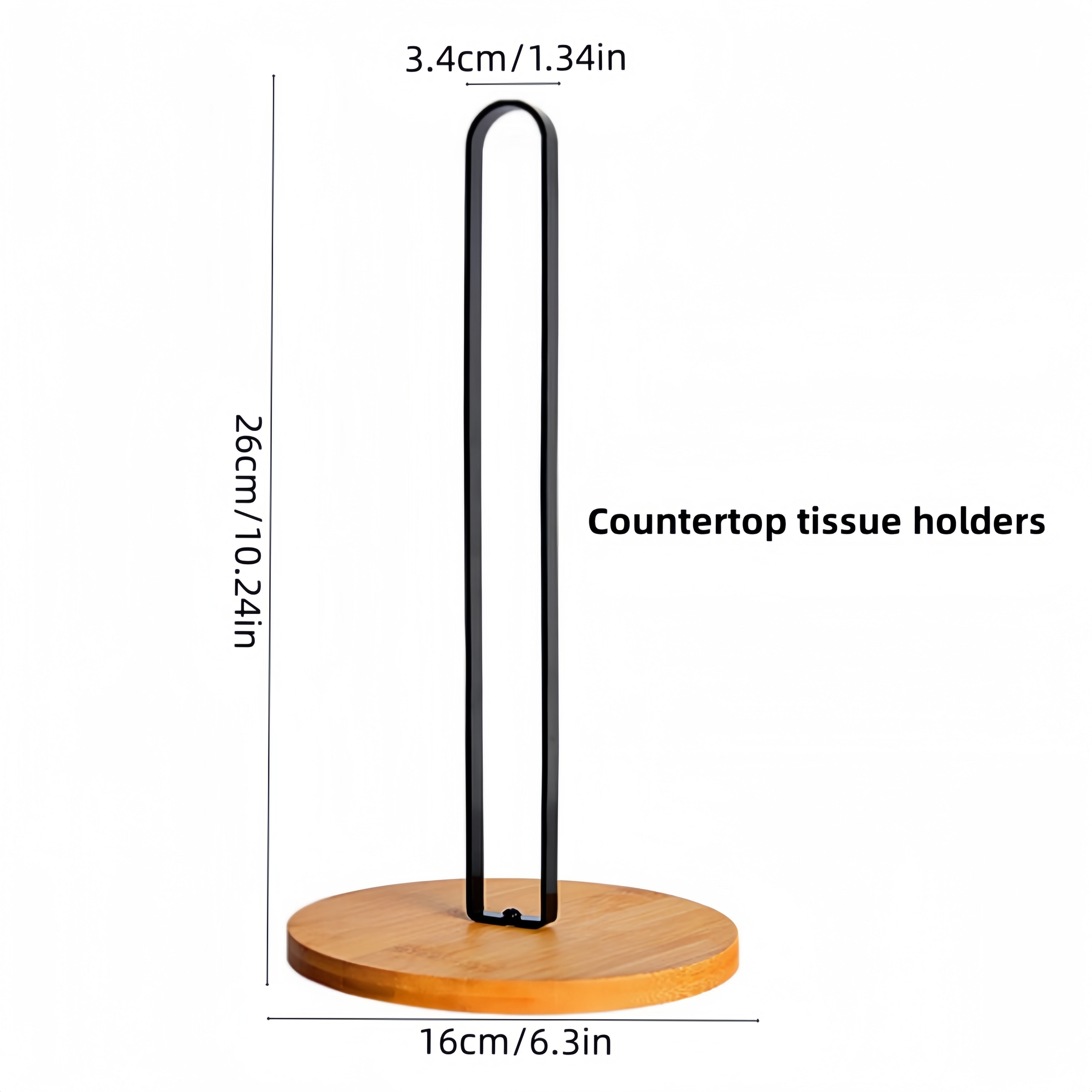 Black Bamboo and Metal Kitchen Paper Towel Holder Vertical Countertop Storage Rack