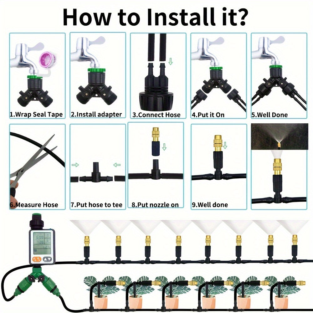 Уличная система охлаждения с туманом длиной 5M-30M с латунными распылителями для полива сада и патио