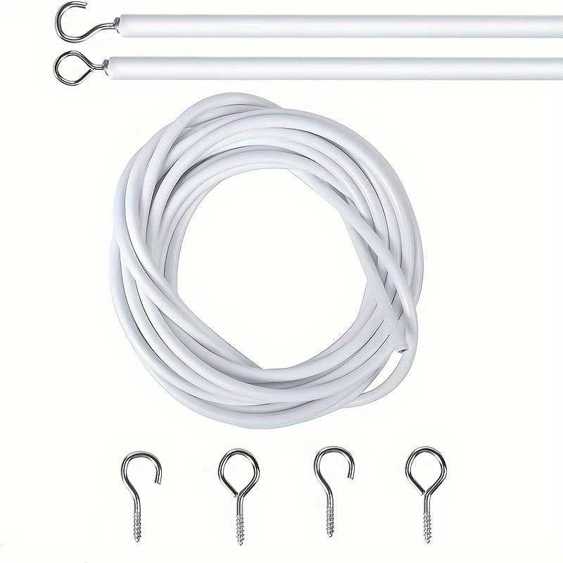 White Plastic Coated Steel Curtain Track Set 2m Expandable Rod with Hooks