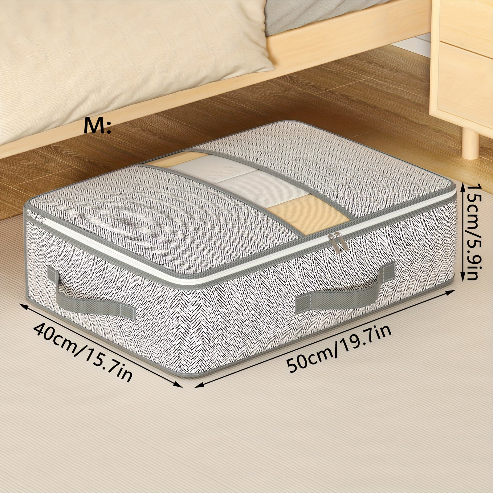 Foldable Gray Non-Woven Storage Bag with Large Capacity and Clear Window for Clothes and Home Organization