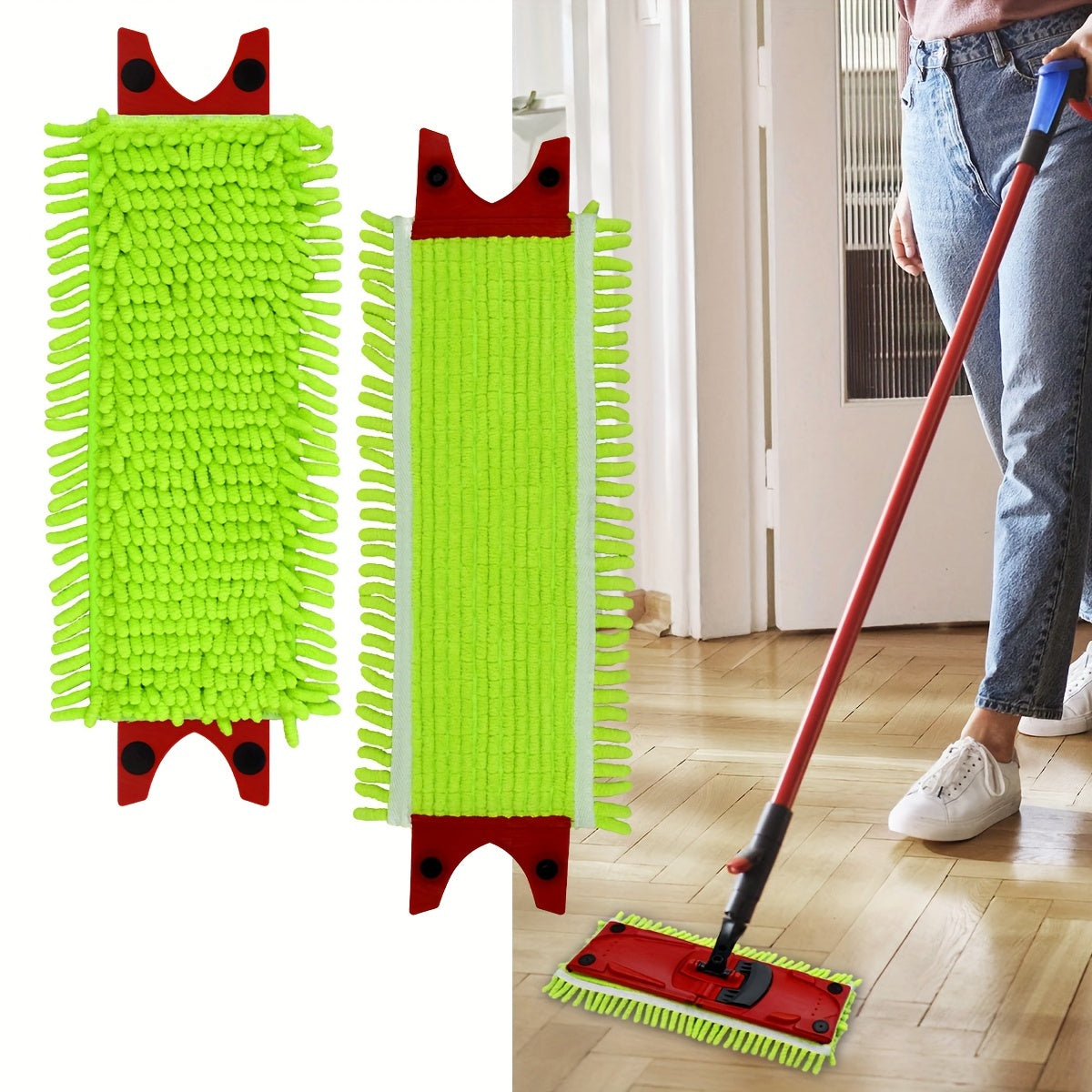 2-in-1 Flat Mop Replacement Pads, 45.72x15.24cm, Absorbent, Wet and Dry Cleaning