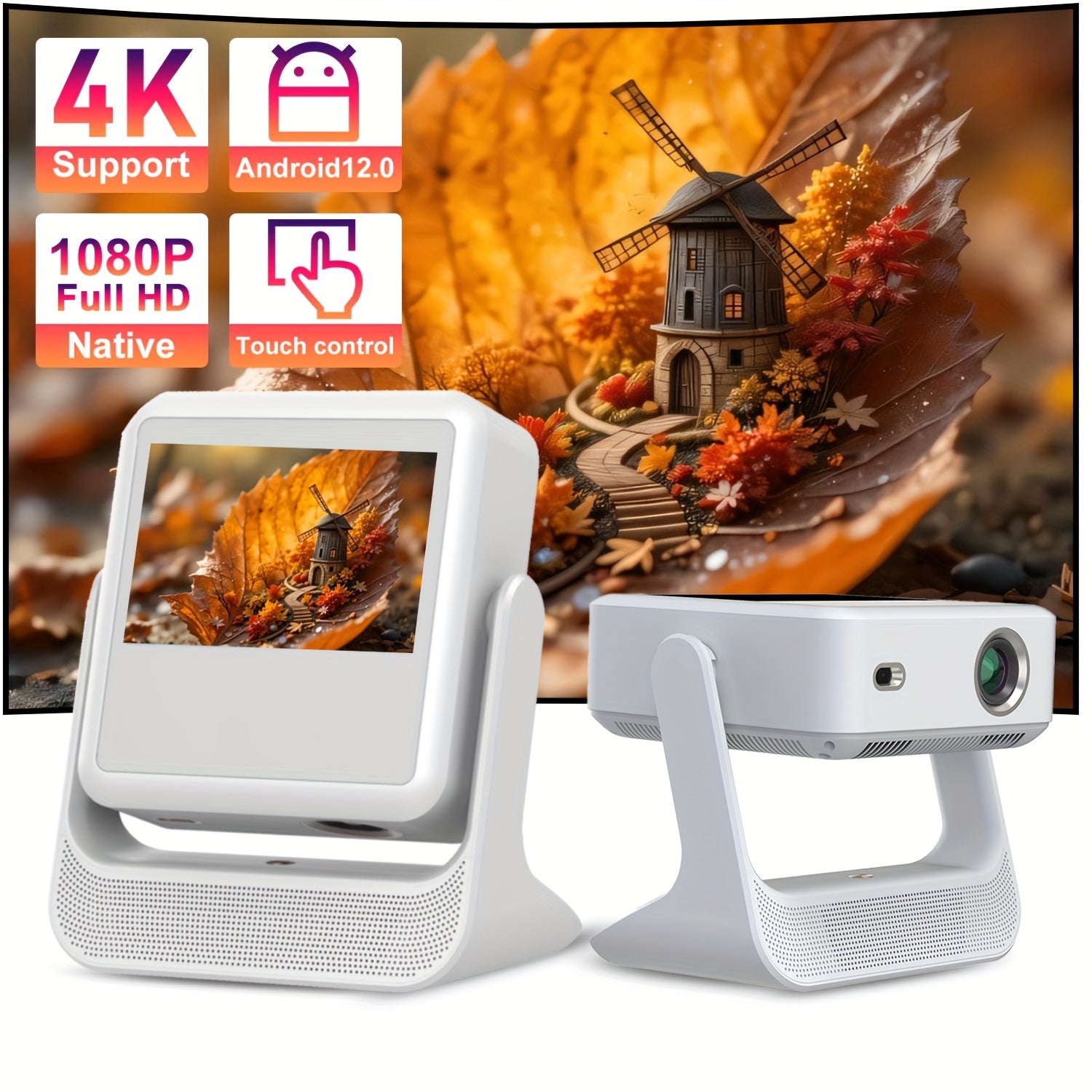 Portativ ikki ekranli proyektor Full HD 4K qo'llab-quvvatlash uchun uy ofisi teatr