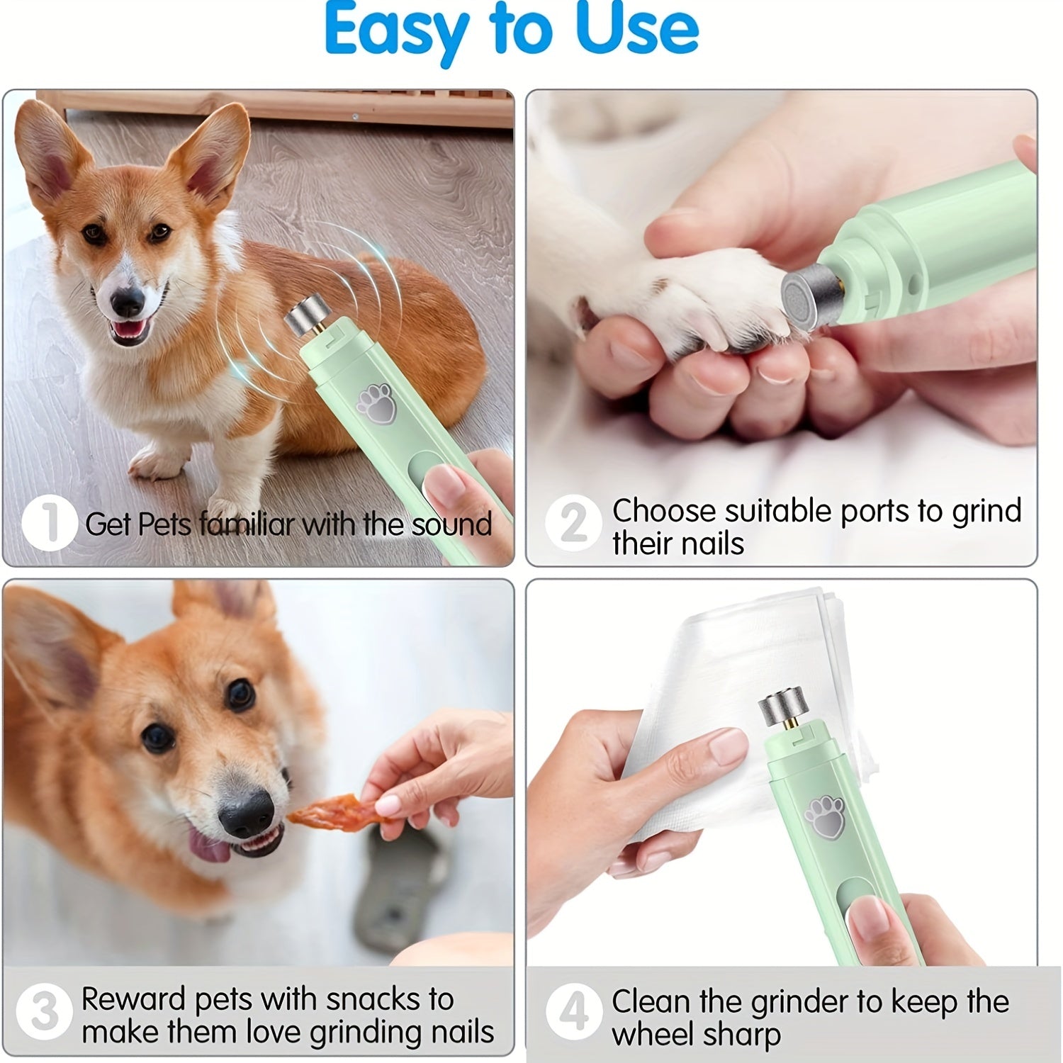 Electric Dog Nail Grinder 2-Speed Rechargeable Quiet Pet Nail Trimmer for Cats and Dogs
