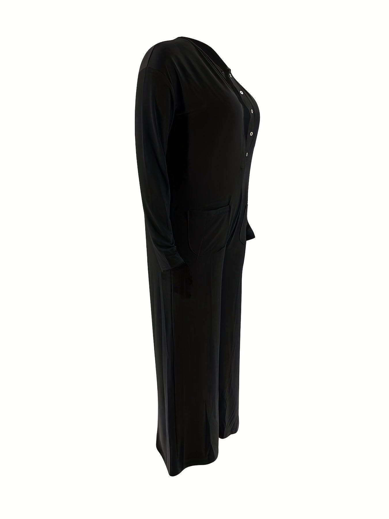 Women's Black Wide-Leg Lounge Jumpsuit with Pockets and Machine Washable
