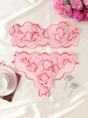 Women's Lace Lingerie Set Includes Tube Top Bra and Triangle Crotch Panty