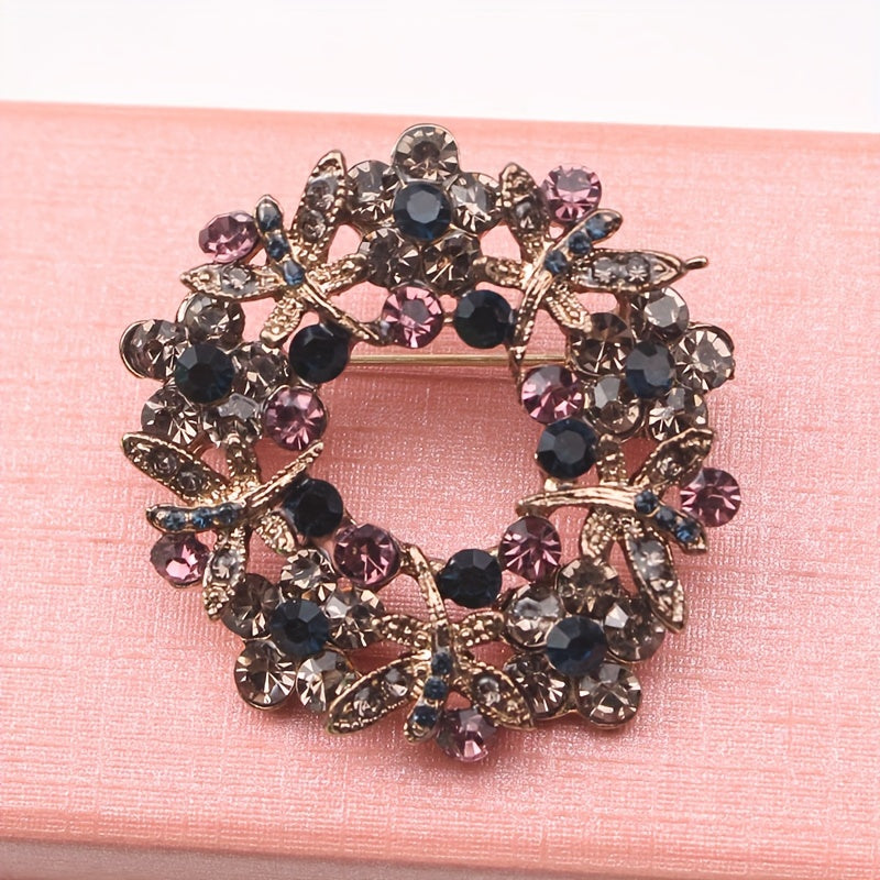 Butterfly Flower Wreath Brooch Pin Rhinestone Jewelry for Women Weddings Formal Events