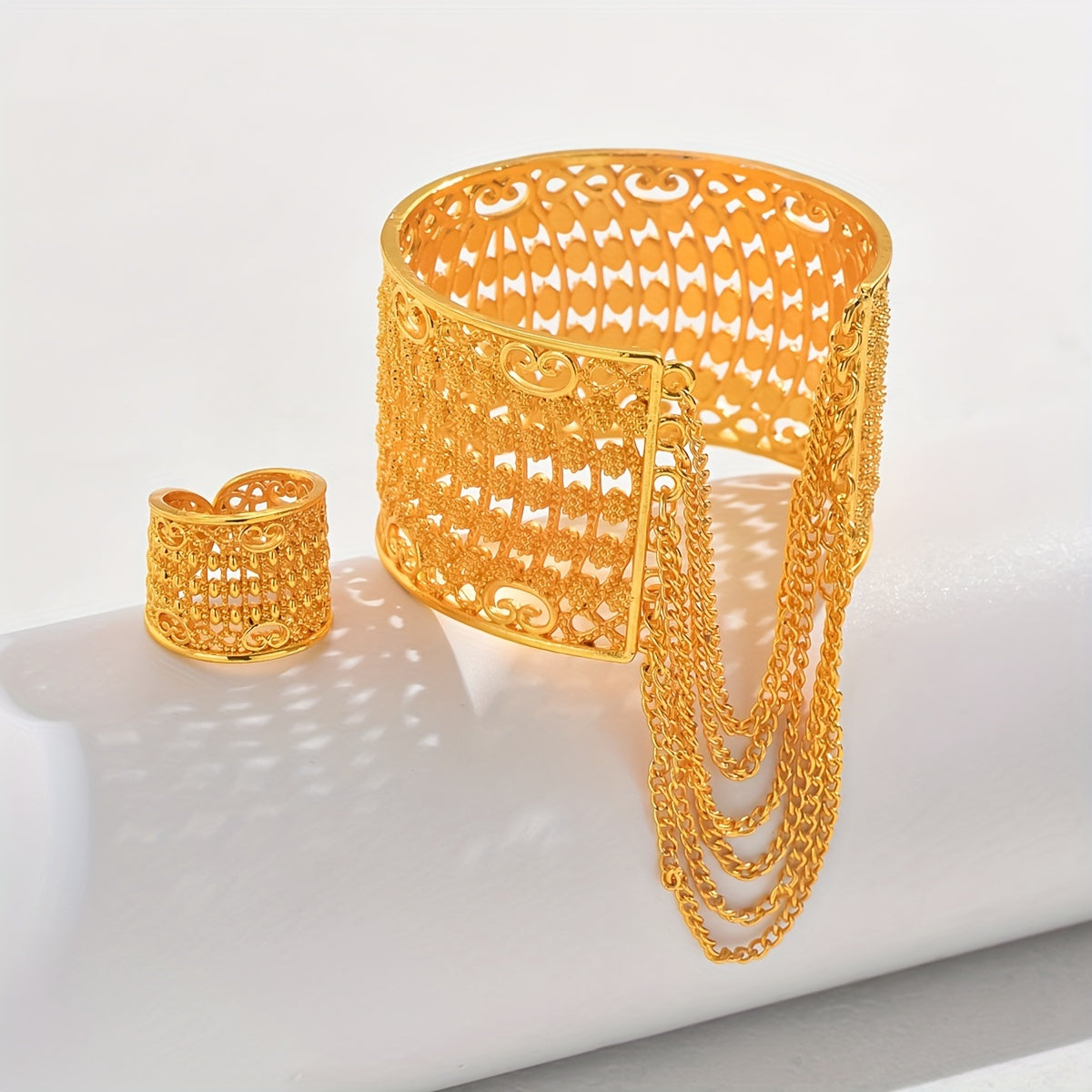 Set of 2 Women's Gold Plated Bracelet Rings Elegant Stylish for Weddings Parties