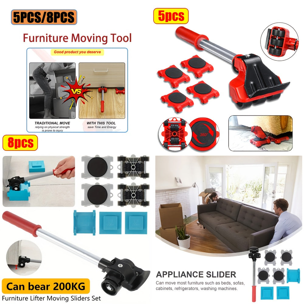 Набор оборудования для перемещения тяжелой мебели с тележкой на 4 колесах и рычагом для тяжелых предметов