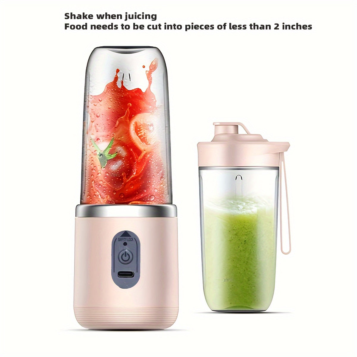 Portable Electric Juicer Blender Cup 400ml with 6-Blade Dual Cup USB-C Charging