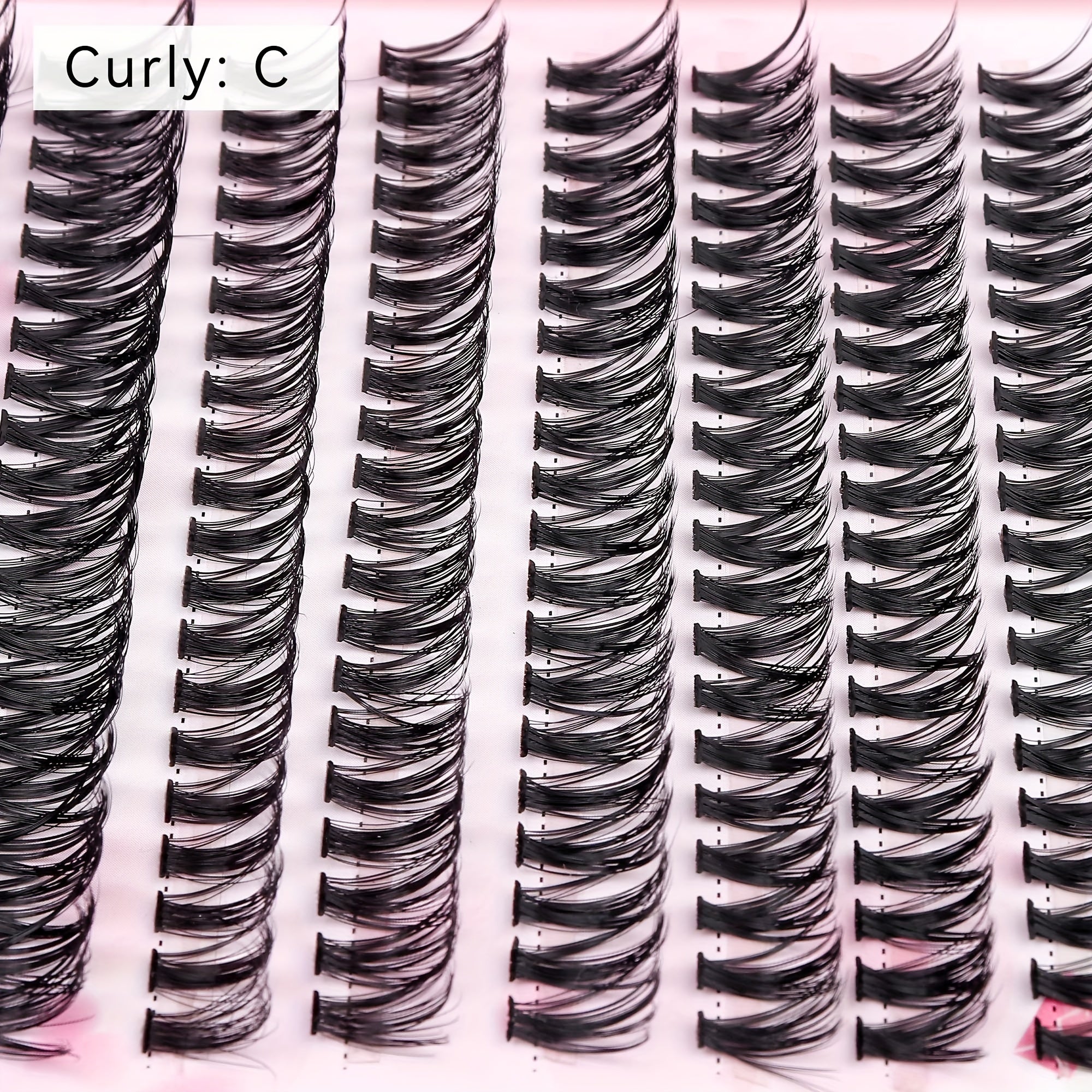 Kit de pestañas rosas con 200 grupos de pestañas postizas en forma de C de 10-16mm, hipoalergénico, ideal para viajar