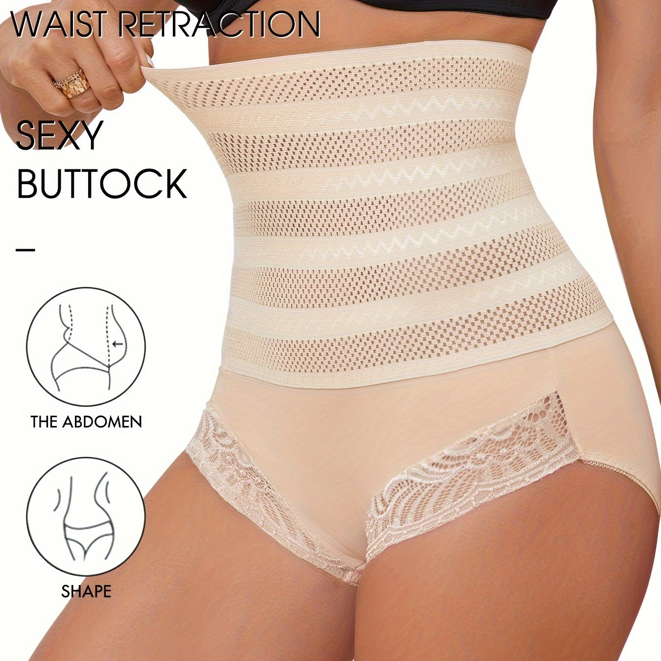 High Waist Compression Panties with Lace Detail Tummy Control Shapewear
