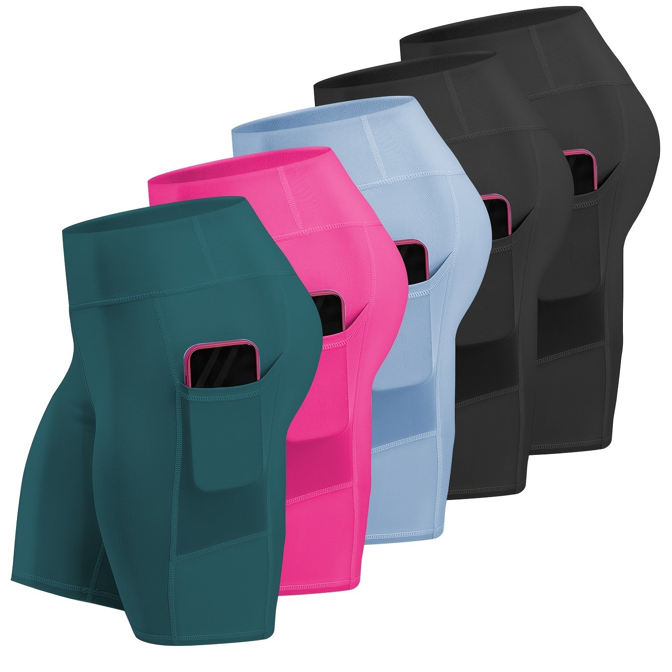 Women's Plus Size High-Waisted Knit Shorts with Pockets for Yoga Fitness