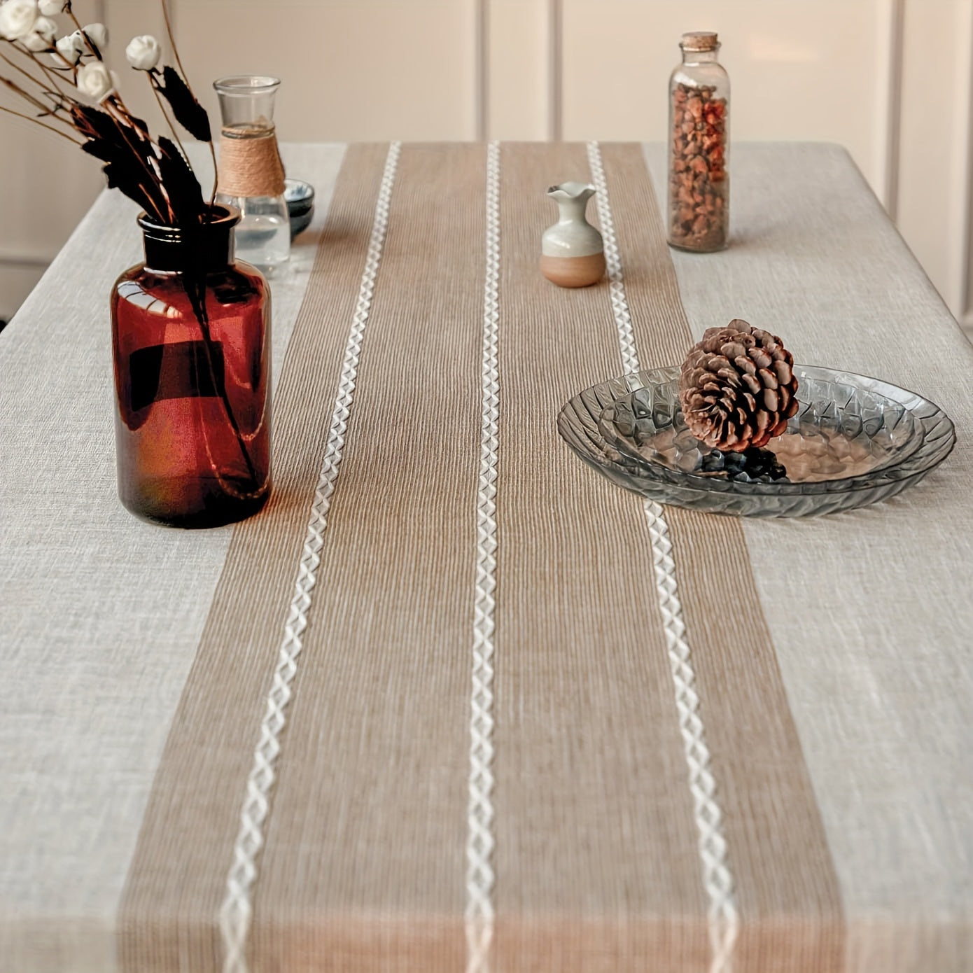 Brown Rustic Tassel Tablecloth Waterproof for Dining and Events