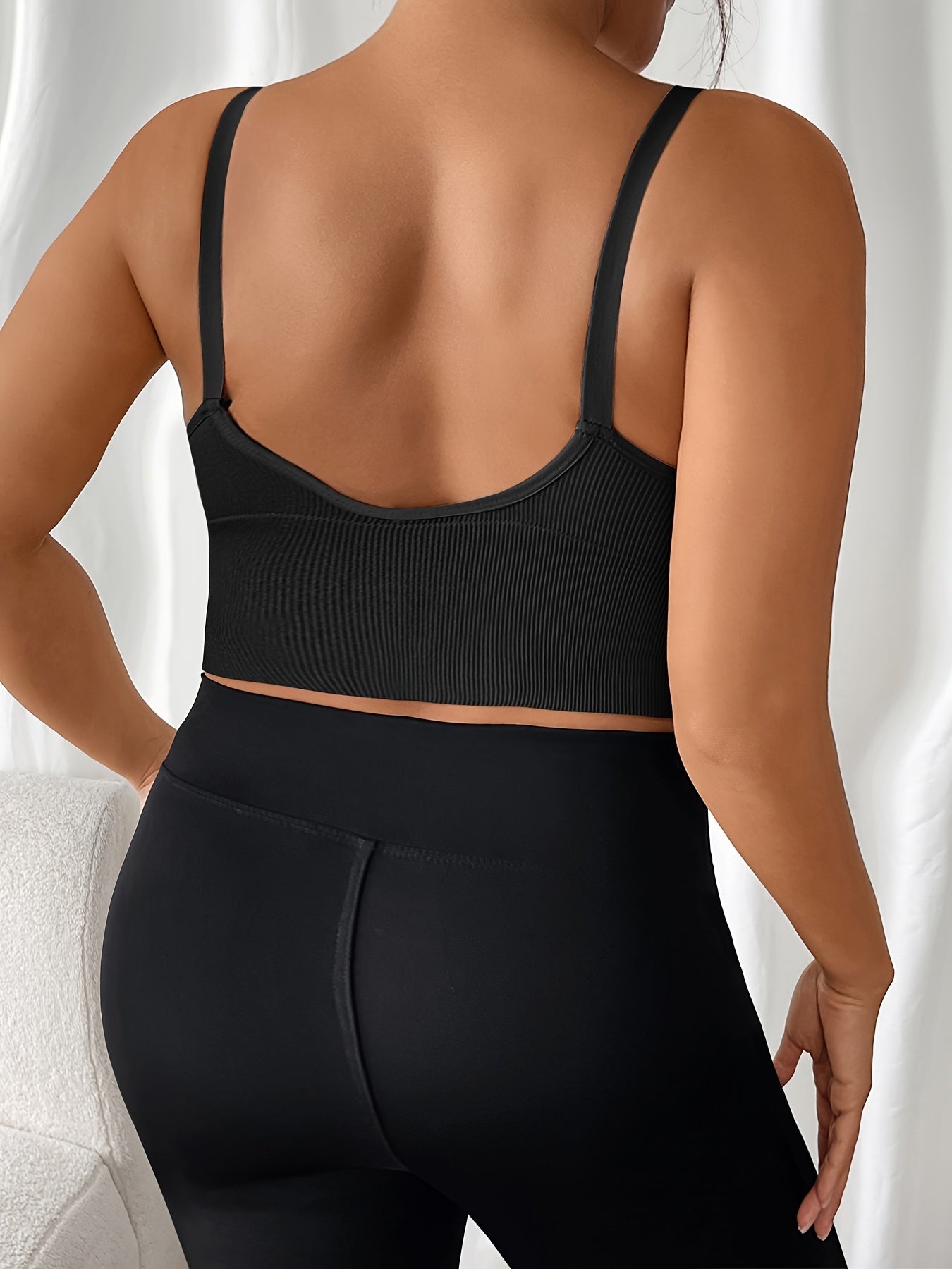 Women's Plus Size Sports Bras Ribbed Wireless High Elasticity Removable Pads Black White Brown Navy Blue Set