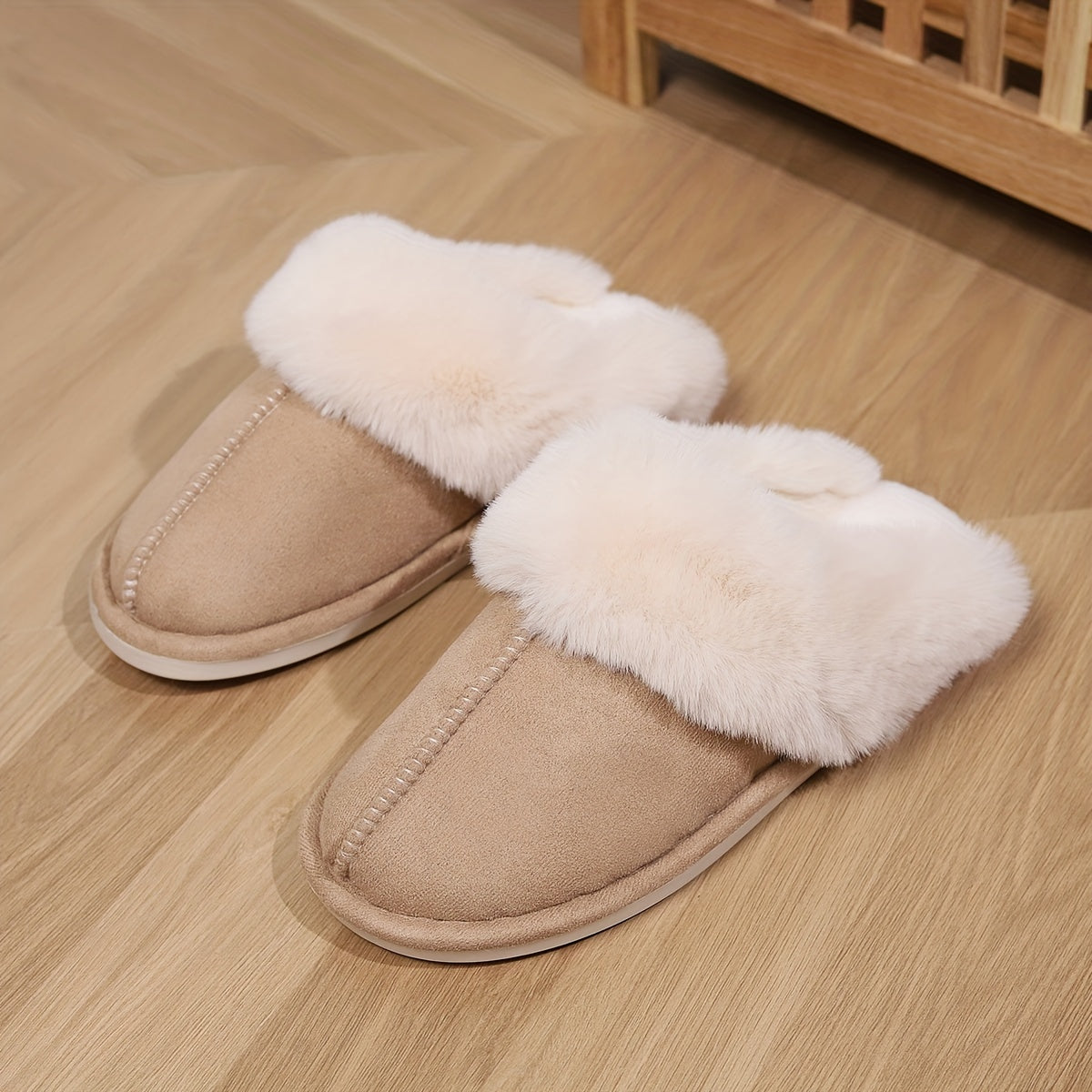 Unisex Faux Fur-Lined Slip-On Slippers Warm Indoor Outdoor Shoes