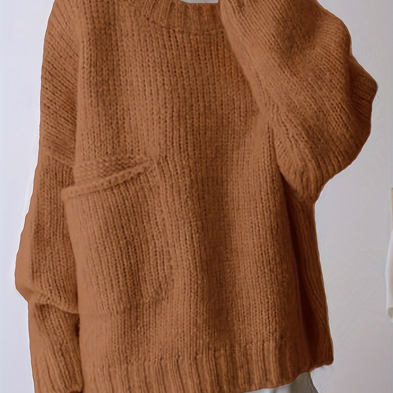 Women's Plus Size Knit Sweater with Pockets Long Sleeve Fall Winter