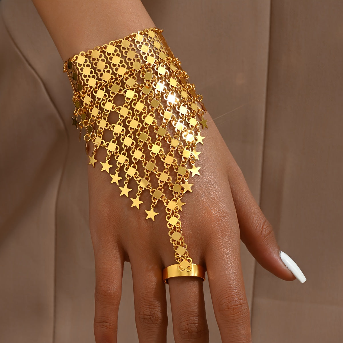 Gold-Plated Star Ring and Bracelet Set Vintage Charm Jewelry for Women