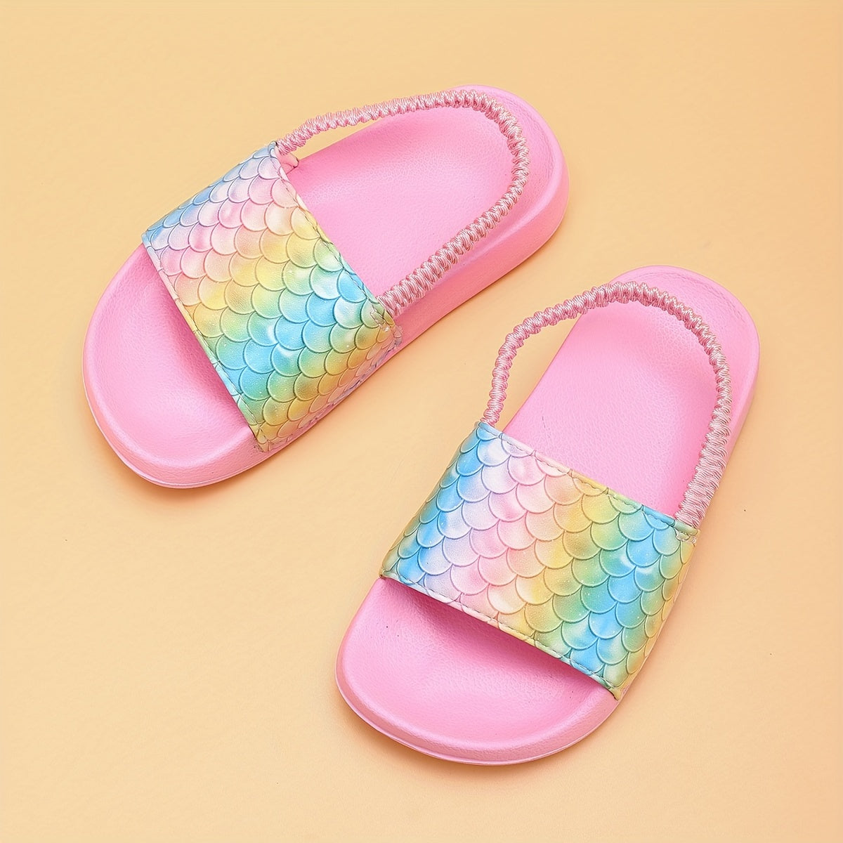 Colorful Fish Scale Print Open Toe Slippers for Boys and Girls All-Season Lightweight Non-Slip