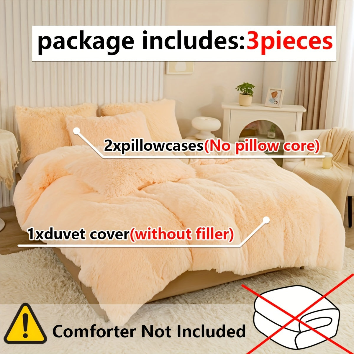3-Piece Solid Color Plush Duvet Cover Set with Pillowcases for Bedroom or Guest Room
