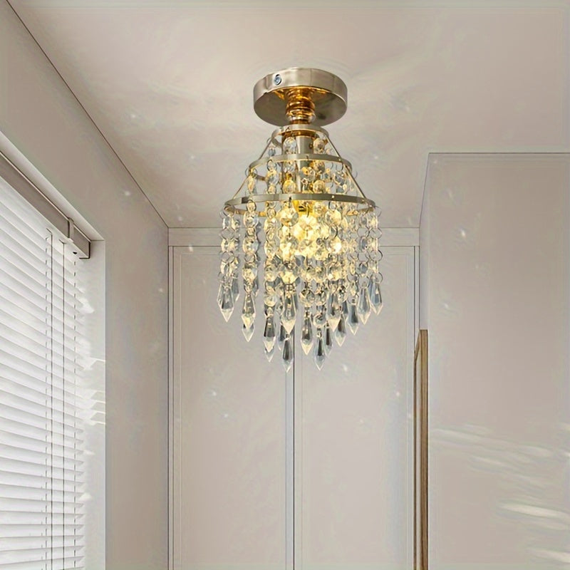 1 dona Oltin Kristall Chandelier Shift Chirog'i E27 Baza uchun, Yotoqxona, Balkon, Koridor uchun ideal, Chiroq o'z ichiga olinmagan.