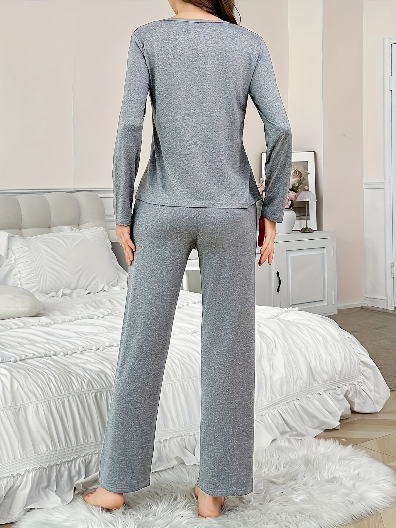 Conjunto de descanso con letras para mujer, camiseta de manga larga y pantalones para otoño e invierno