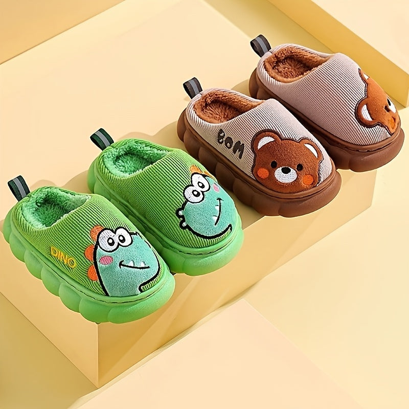 Children's Indoor Slippers Boys Velvet Cartoon Furry Slip-On Warm Winter Shoes