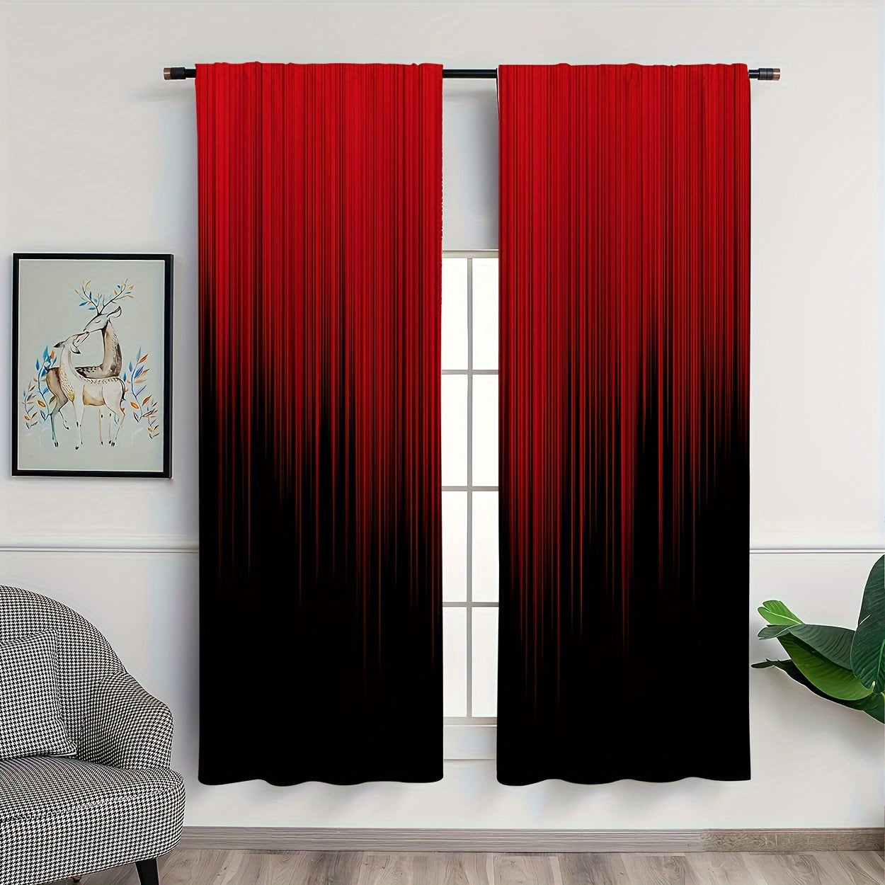 Set of 2 Red Black Gradient Stripe Polyester Curtains for Bedroom Living Room Office Kitchen Window Treatment
