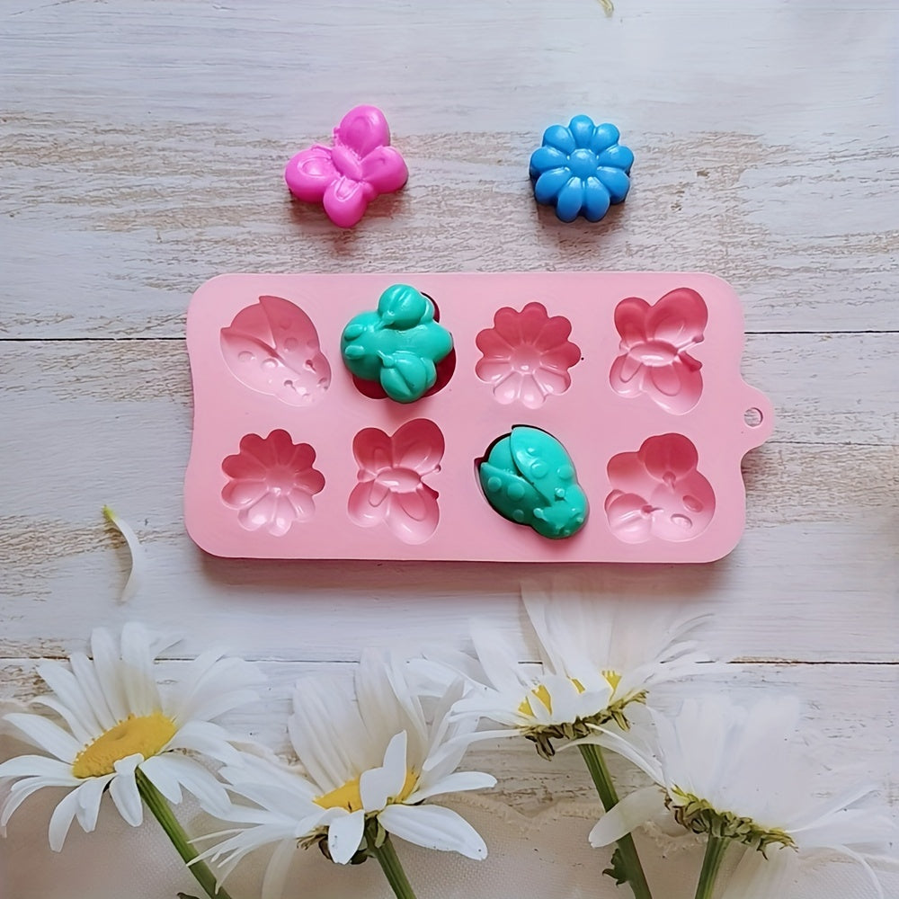 Silicone Mold 8 Cavities Butterfly and Insect Shapes for Cake Decoration and Candy Making