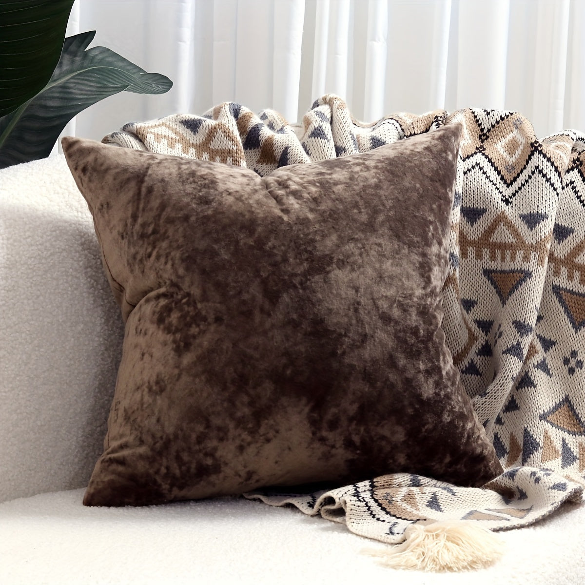 Velvet Throw Pillow Cover with Speckled Texture for Sofa and Bed 100% Polyester