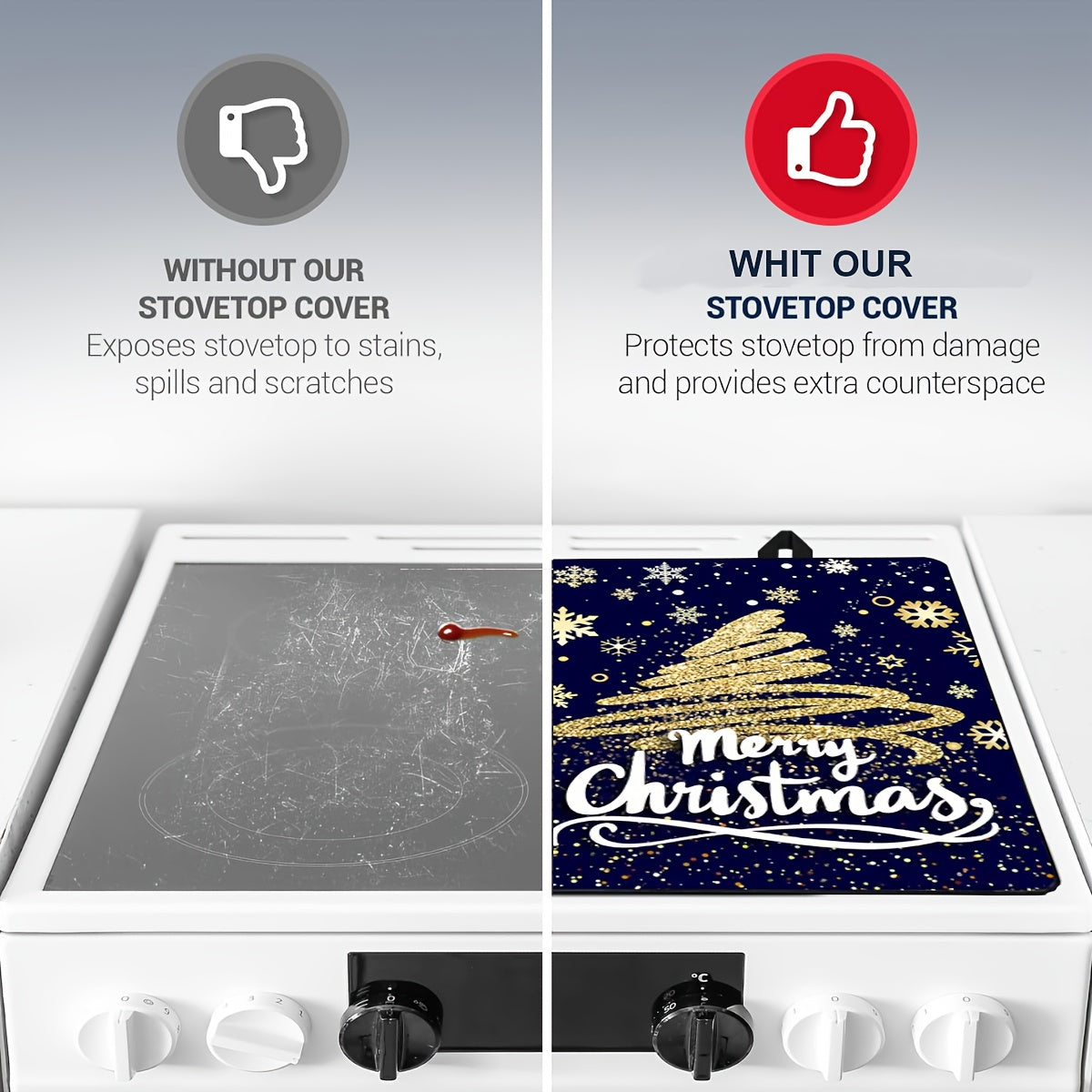 Christmas Stove Top Cover Heat-Resistant Non-Stick Foldable 72x52cm for Electric and Induction Cooktops