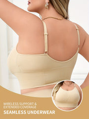Plus Size Seamless Wireless Support Bra Soft Beige Extended Coverage Yoga Daily Wear