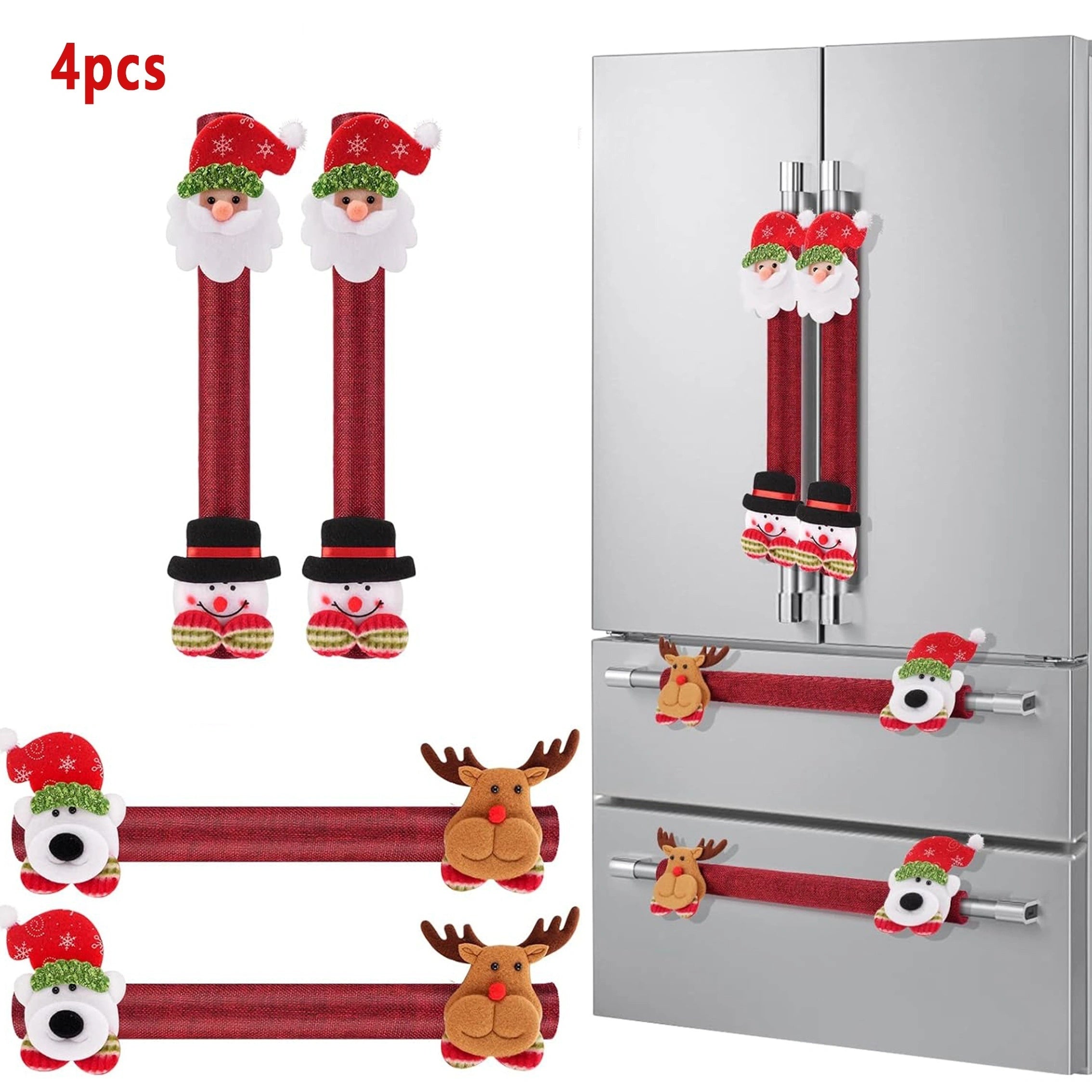 Christmas Kitchen Appliance Handle Covers Set of 4 or 8 with Santa and Snowman Designs