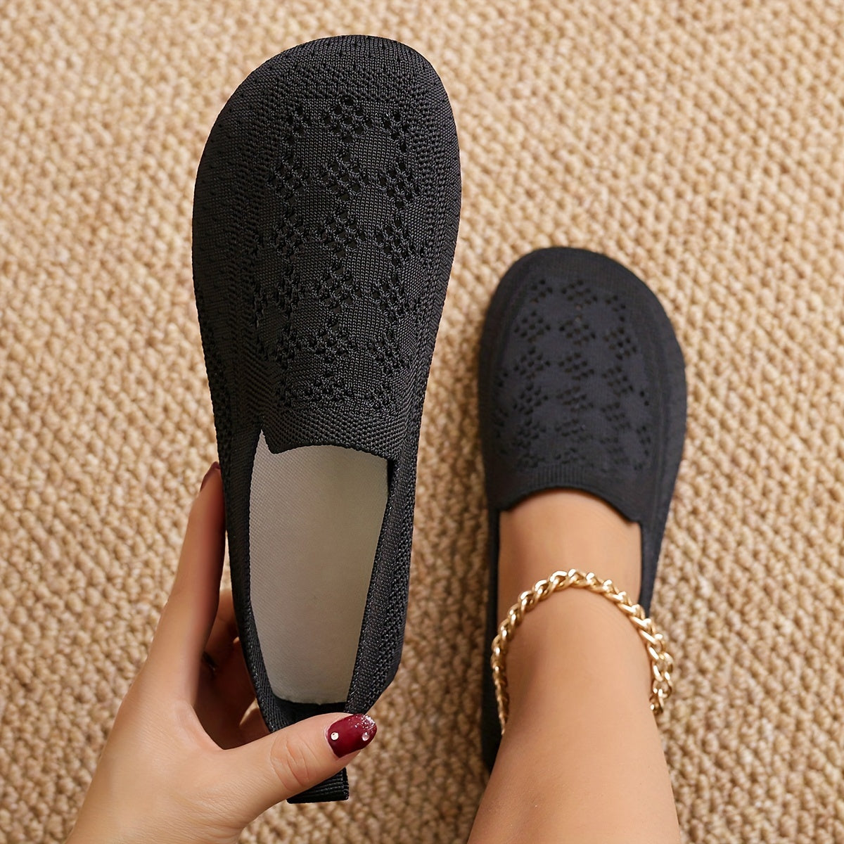 Women's Knit Slip-On Casual Flats Lightweight Breathable Shoes