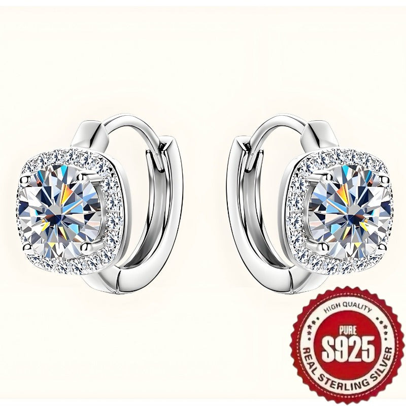 925 Silver Retro Square Earrings with Synthetic Zircon for Daily and Party Wear