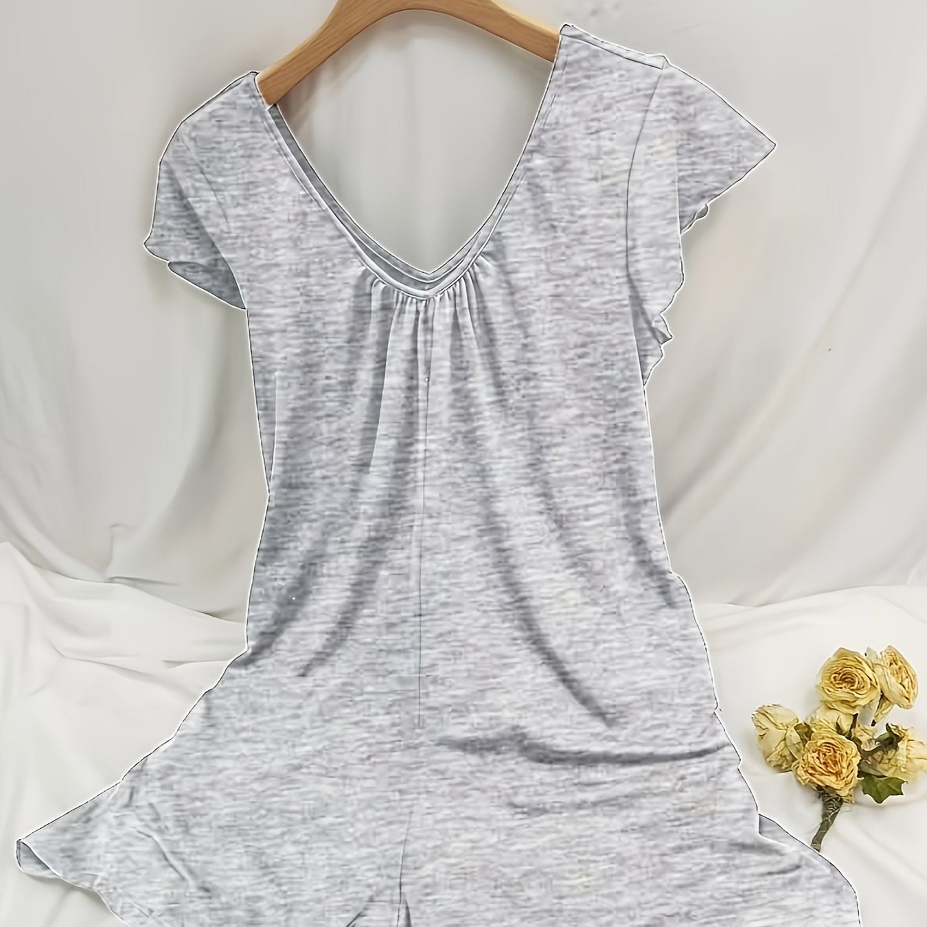 Plus Size Black Summer Jumpsuit Breathable Fabric Flared Legs Pockets