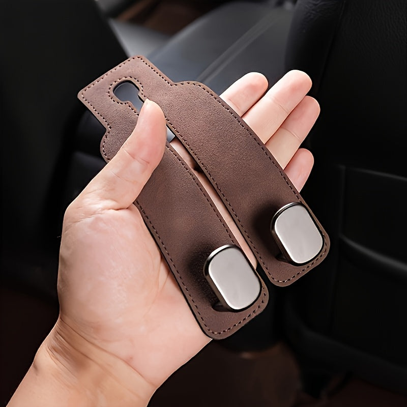 Universal Faux Leather Car Seat Headrest Hooks with Concealed Metal Slots