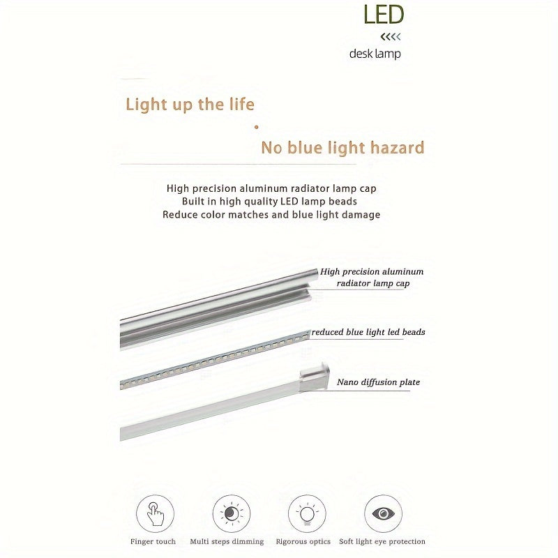 Adjustable LED Desk Lamp Touch Control Dimmable with 5 Lighting Modes USB Powered White or Black