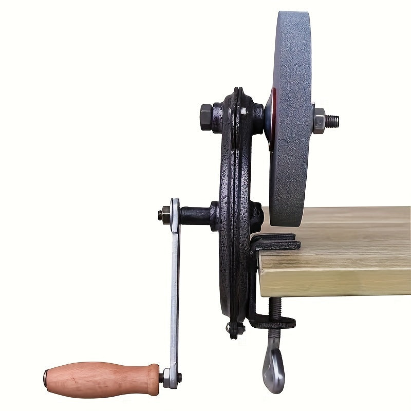 Manual Hand Crank Sharpener for Knives and Scissors, Dual Grit, Metal Construction