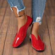 Women’s Red Mary Jane Flats Casual Slip-On Square Toe Shoes
