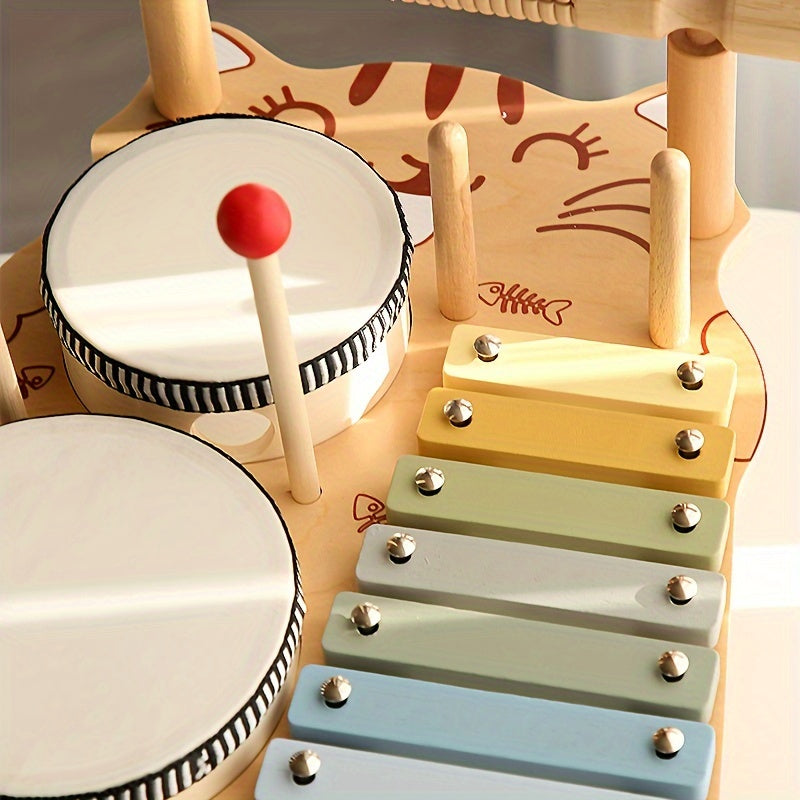Wooden Percussion Toy Drum Set for Kids Ages 18 Months Plus Educational Musical Instrument Sensory Learning